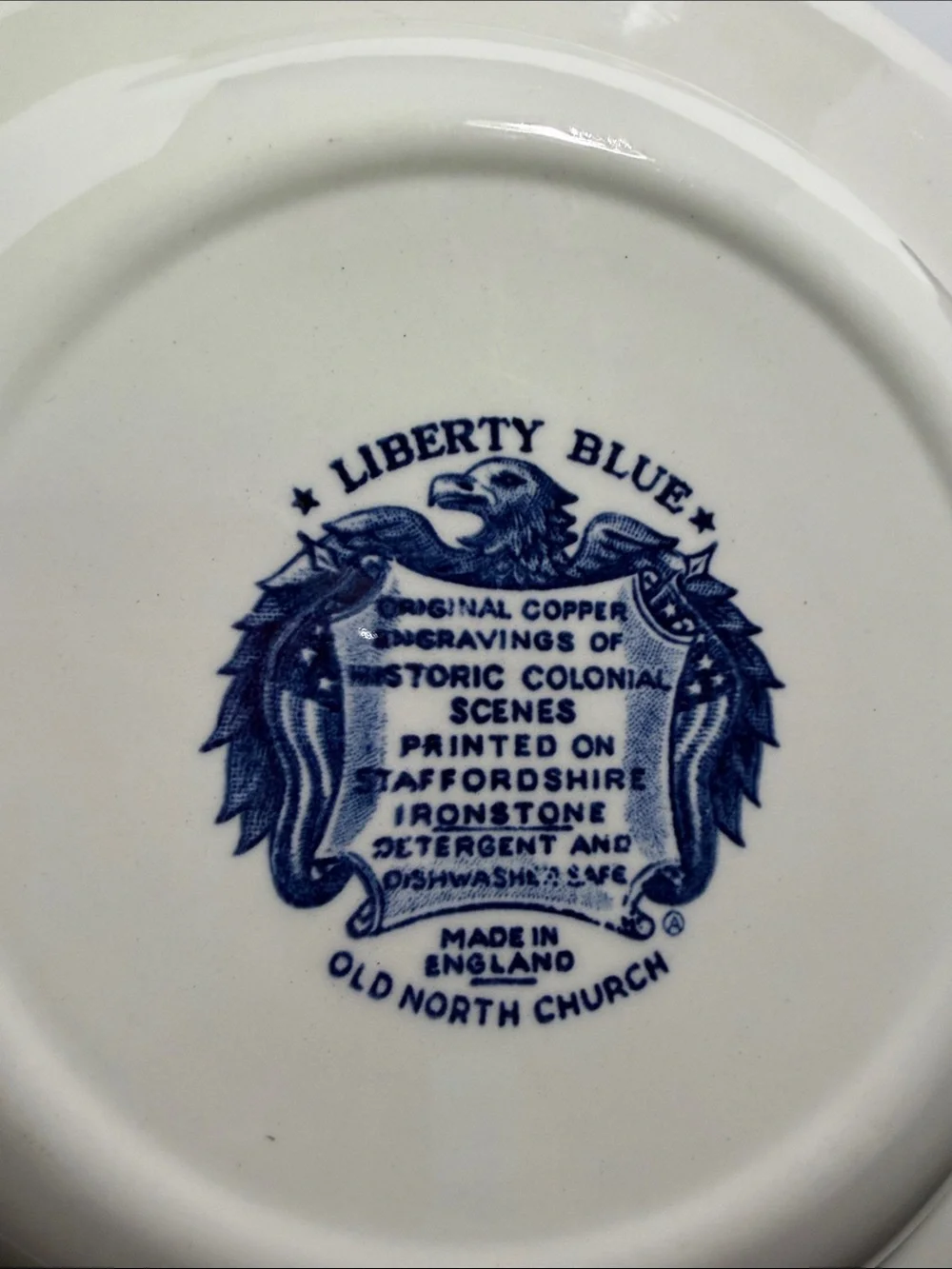 2 Liberty Blue 8.75” Floral Scenic rimmed soup bowls Old North Church vintage